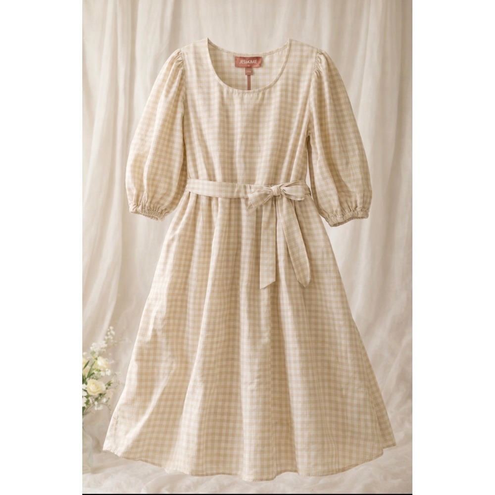 NEW JessaKae Women's Gingham Dress Long Sleeve Midi Cottagecore Prairie  Large